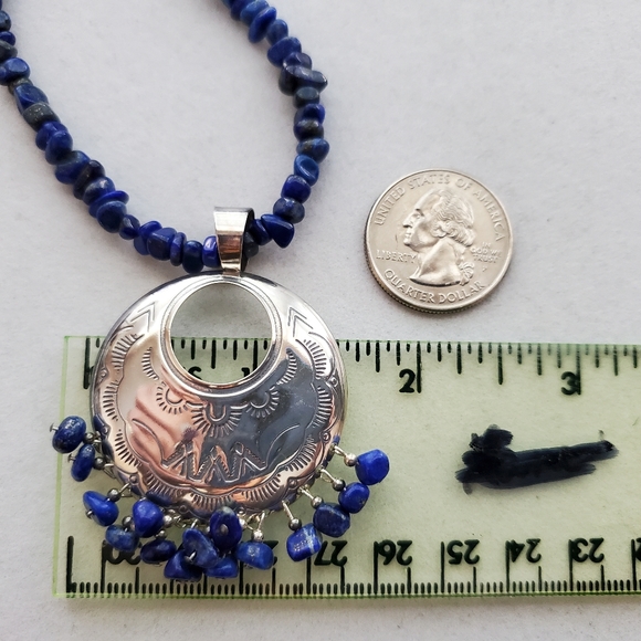 Sterling Silver Lapis Lazuli Gemstone Bead Necklace QT - Picture 14 of 16